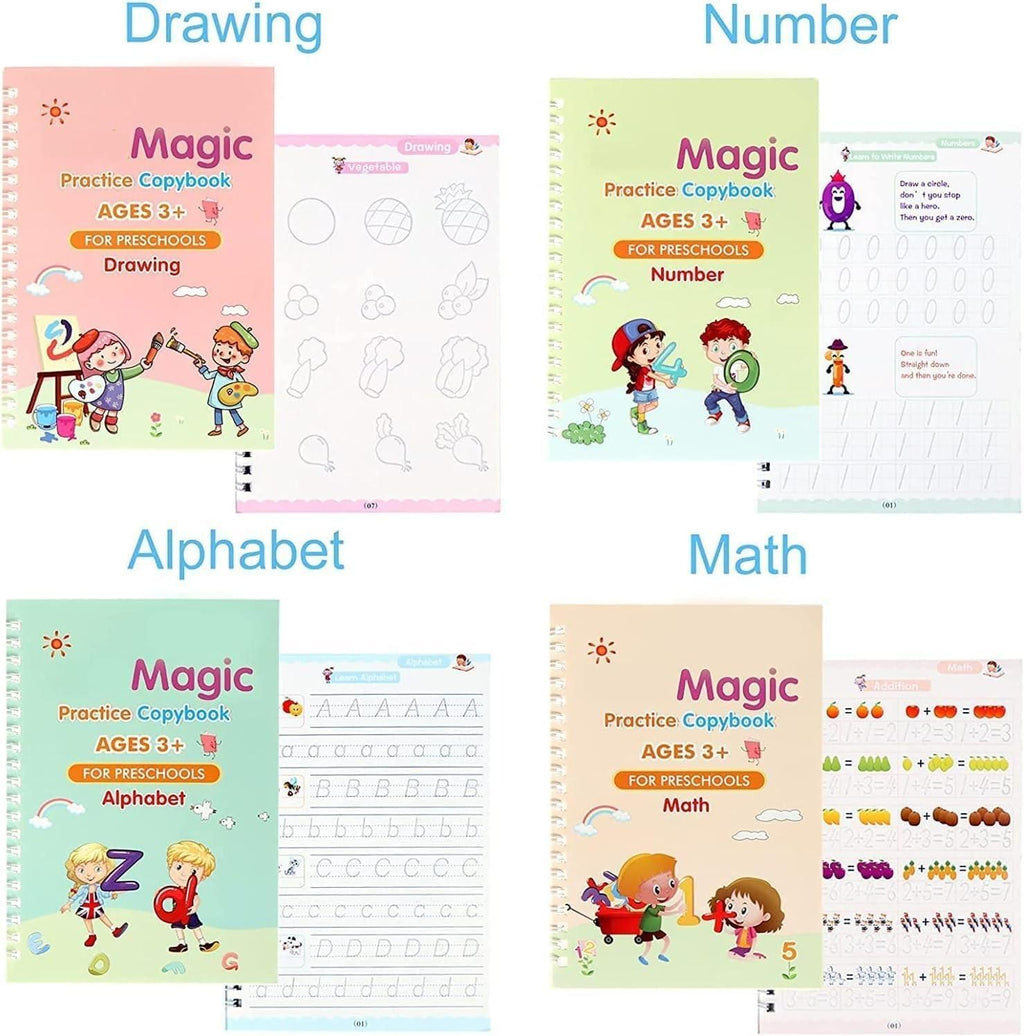 Magic Practice Copybook Set for Kids – Reusable Handwriting Workbook